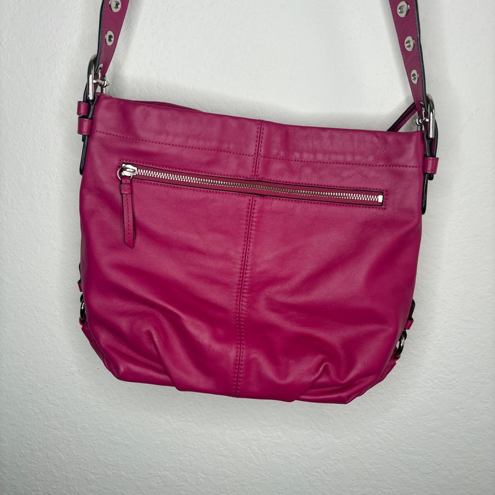 Coach Purse Crossbody F15064 Magenta Pink Leather Slouchy Zipper Bag - Picture 5 of 14